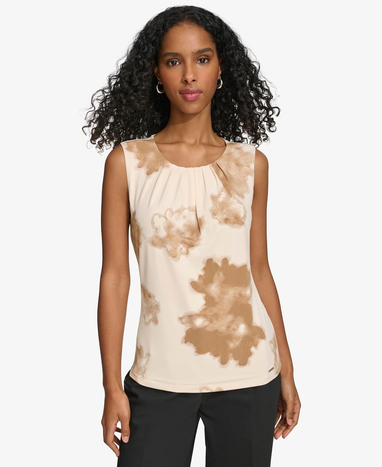 image:imageCalvin Klein Womens Pleat Neck Sleeveless BlousePristineLuggage