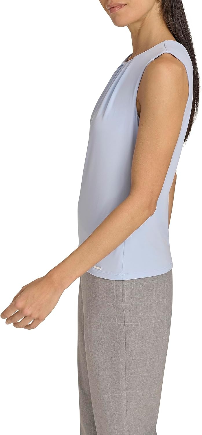 image:imageCalvin Klein Womens Pleat Neck Sleeveless BlouseSky