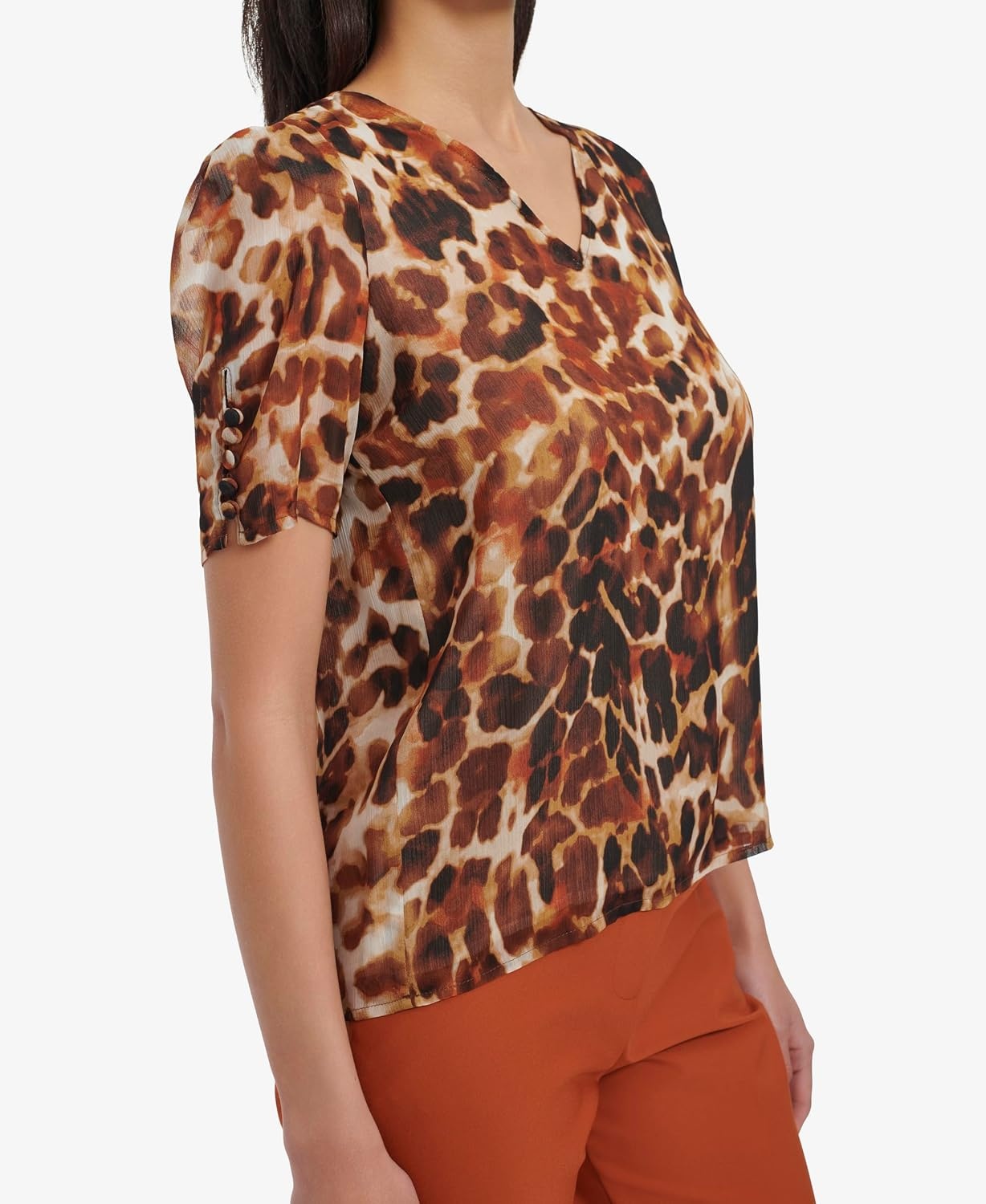 image:imageCalvin Klein Womens Pleat Neck Sleeveless BlouseTerra Multi