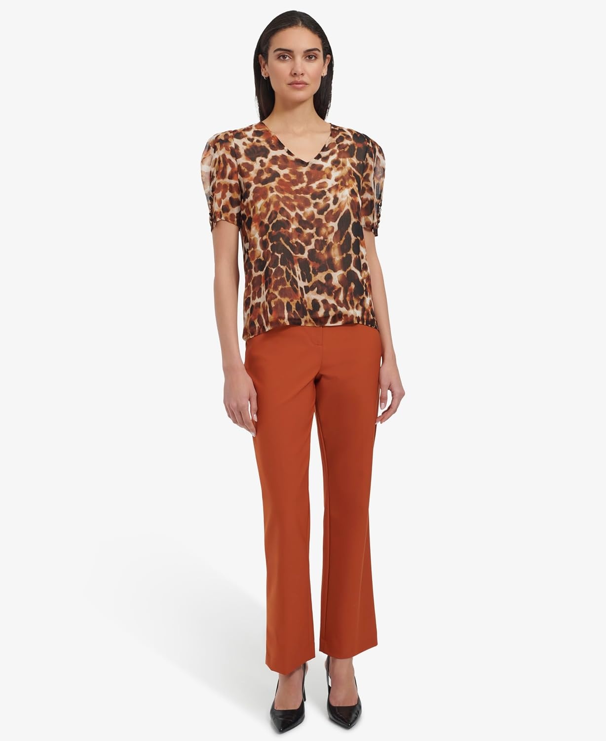 image:imageCalvin Klein Womens Pleat Neck Sleeveless BlouseTerra Multi