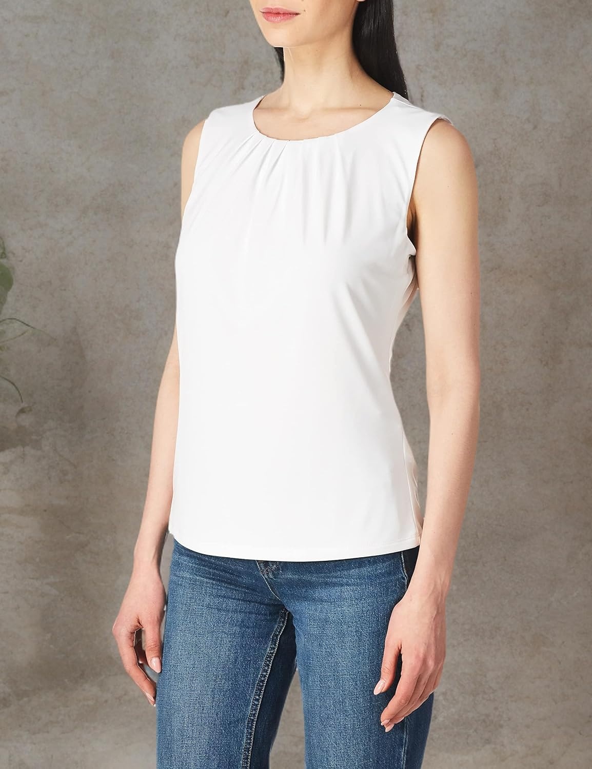 image:imageCalvin Klein Womens Pleat Neck Sleeveless BlouseWhite