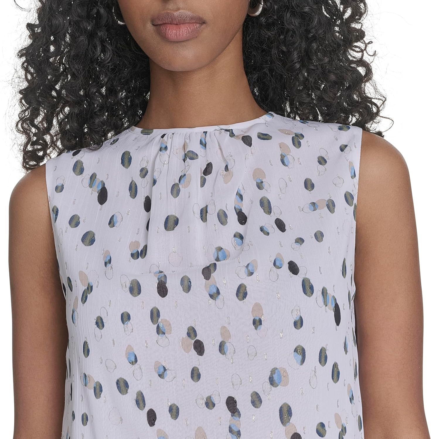 image:imageCalvin Klein Womens Pleat Neck Sleeveless BlouseWhite Multi