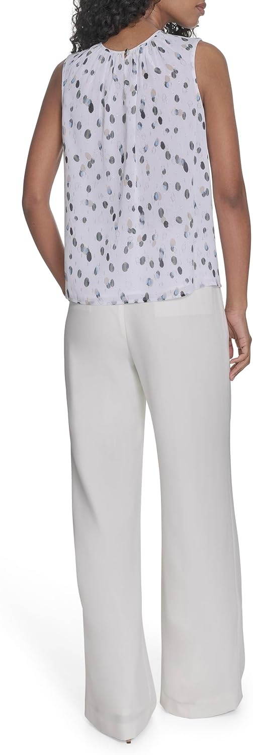 image:imageCalvin Klein Womens Pleat Neck Sleeveless BlouseWhite Multi
