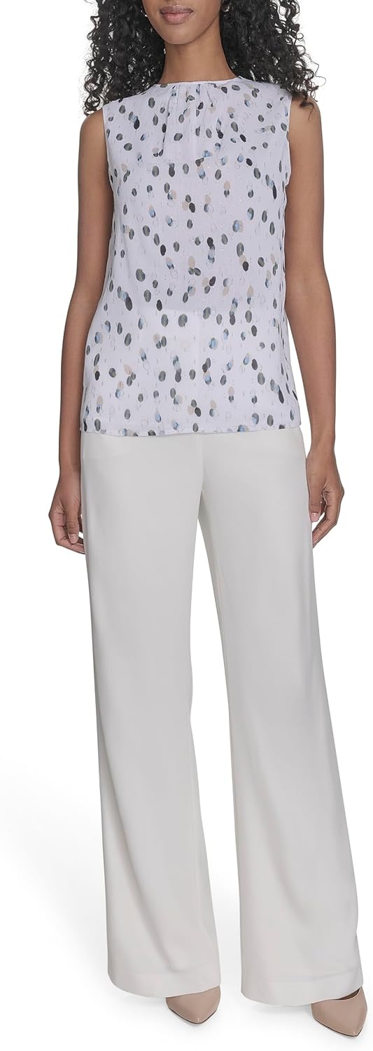 image:imageCalvin Klein Womens Pleat Neck Sleeveless BlouseWhite Multi