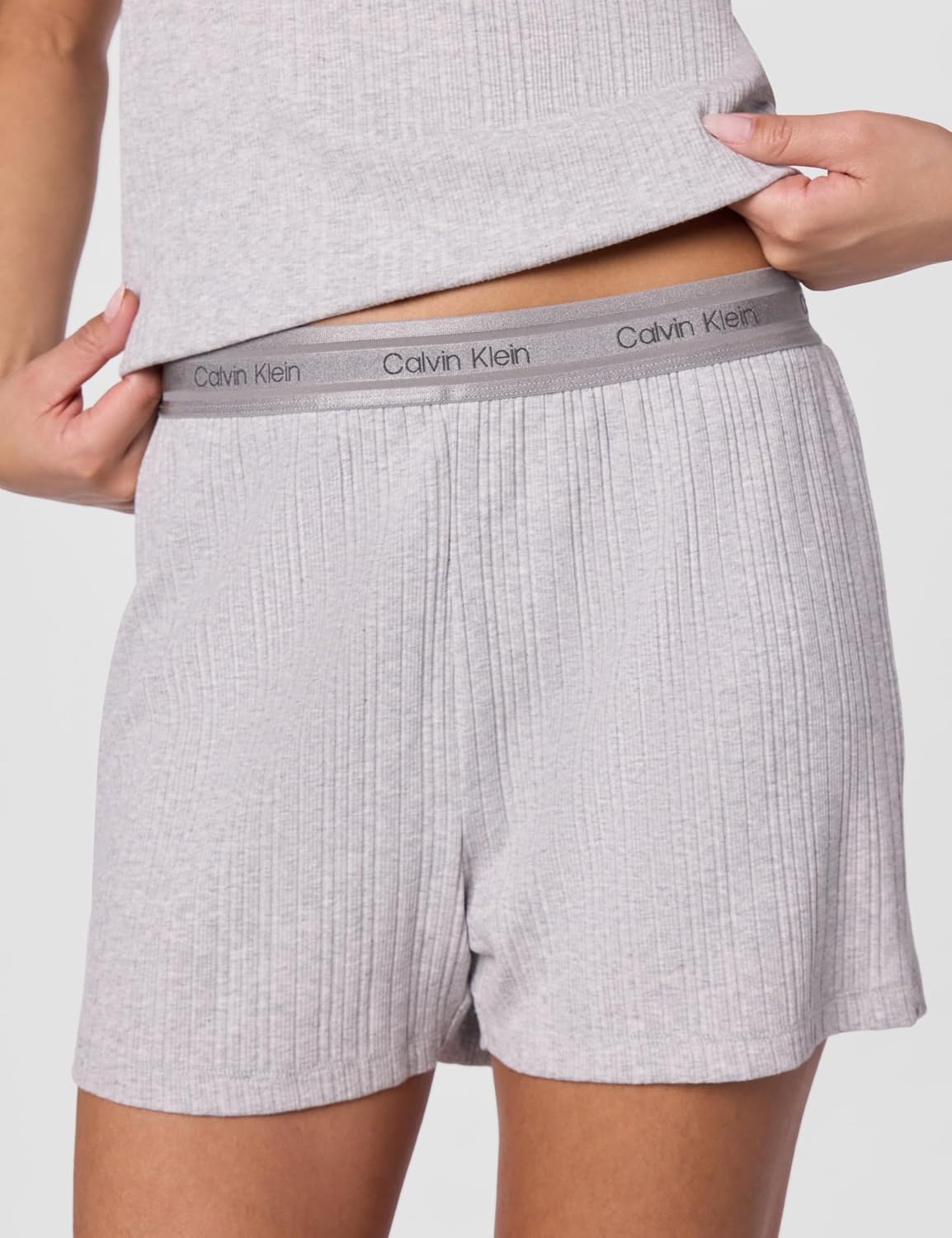 image:imageCalvin Klein Womens Refined Rib Tank Short SetGrey Heather