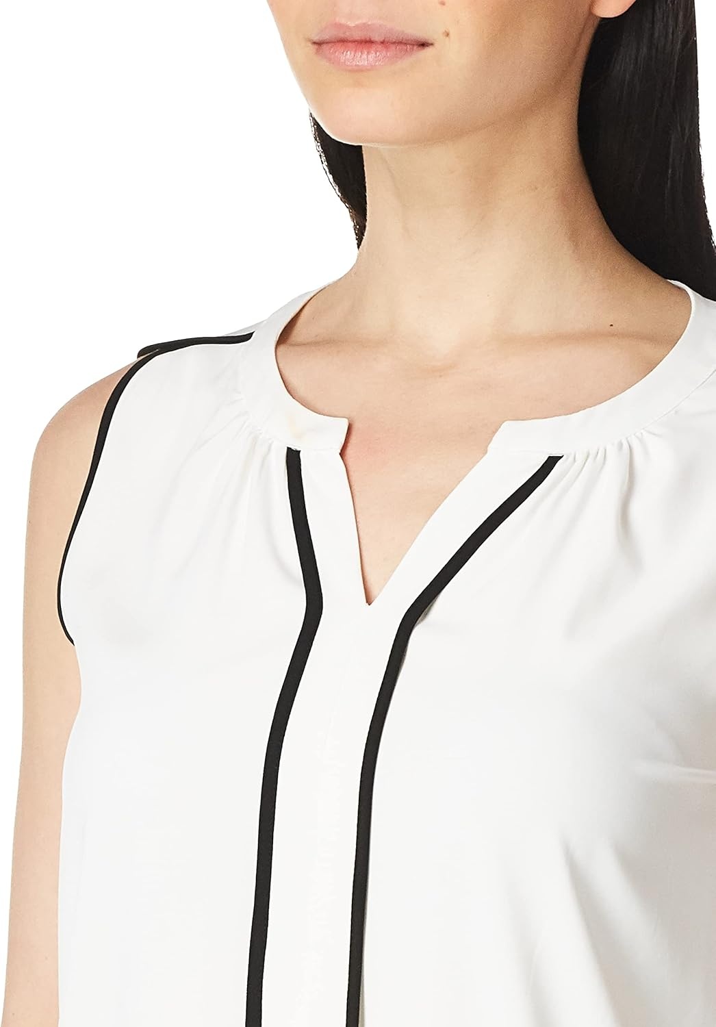 image:imageCalvin Klein Womens Sleeveless Splitneck TopWhiteBlack
