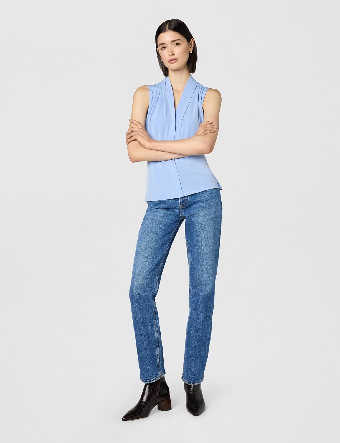 image:imageCalvin Klein Womens Sleeveless VNeck BlouseBaby Blue