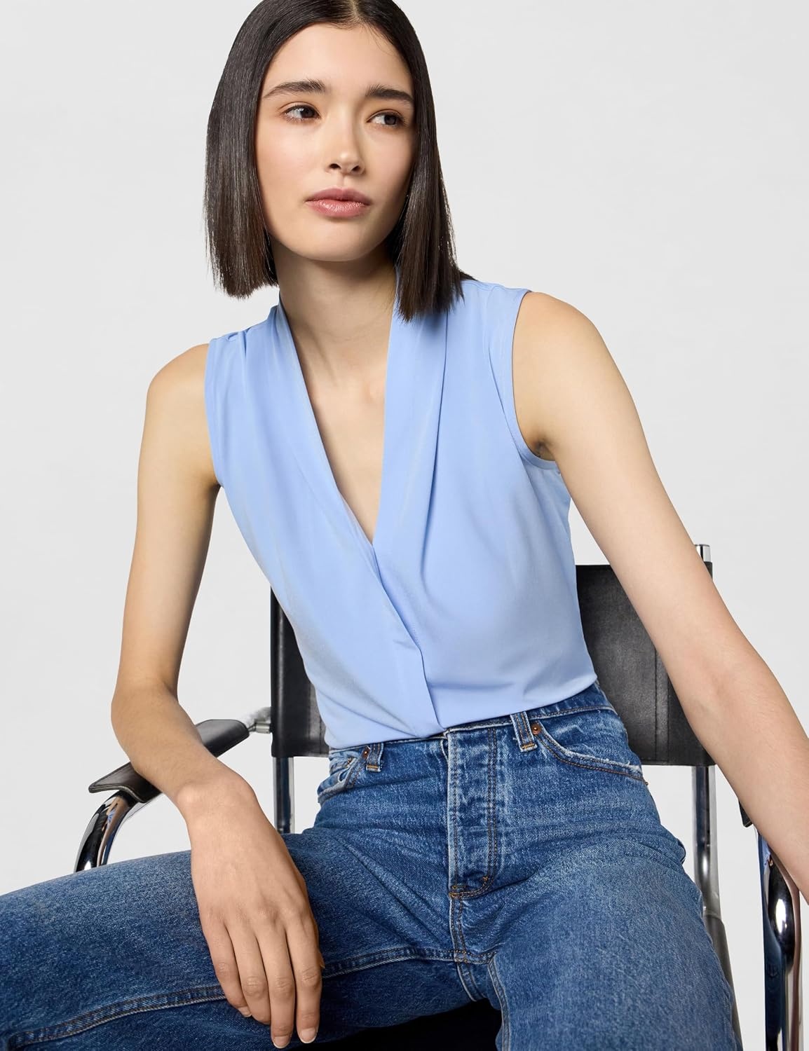 image:imageCalvin Klein Womens Sleeveless VNeck BlouseBaby Blue