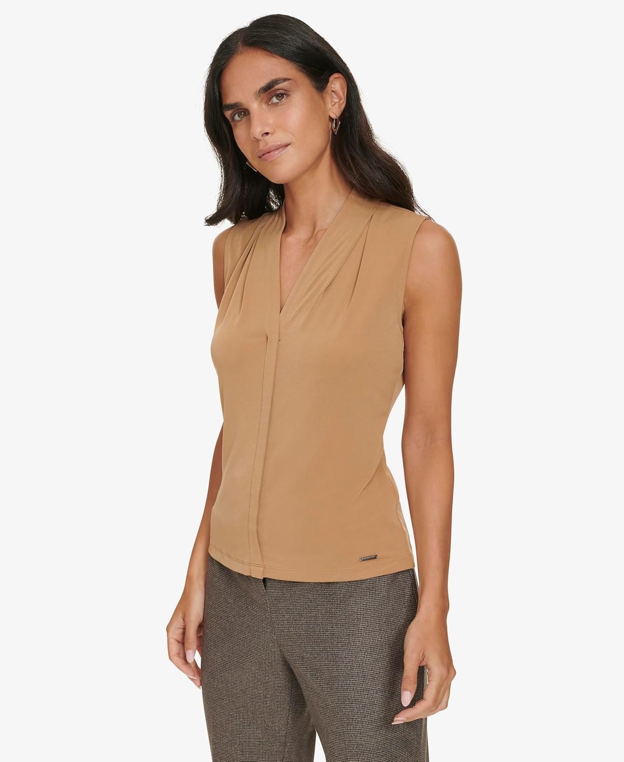 image:imageCalvin Klein Womens Sleeveless VNeck BlouseLuggage
