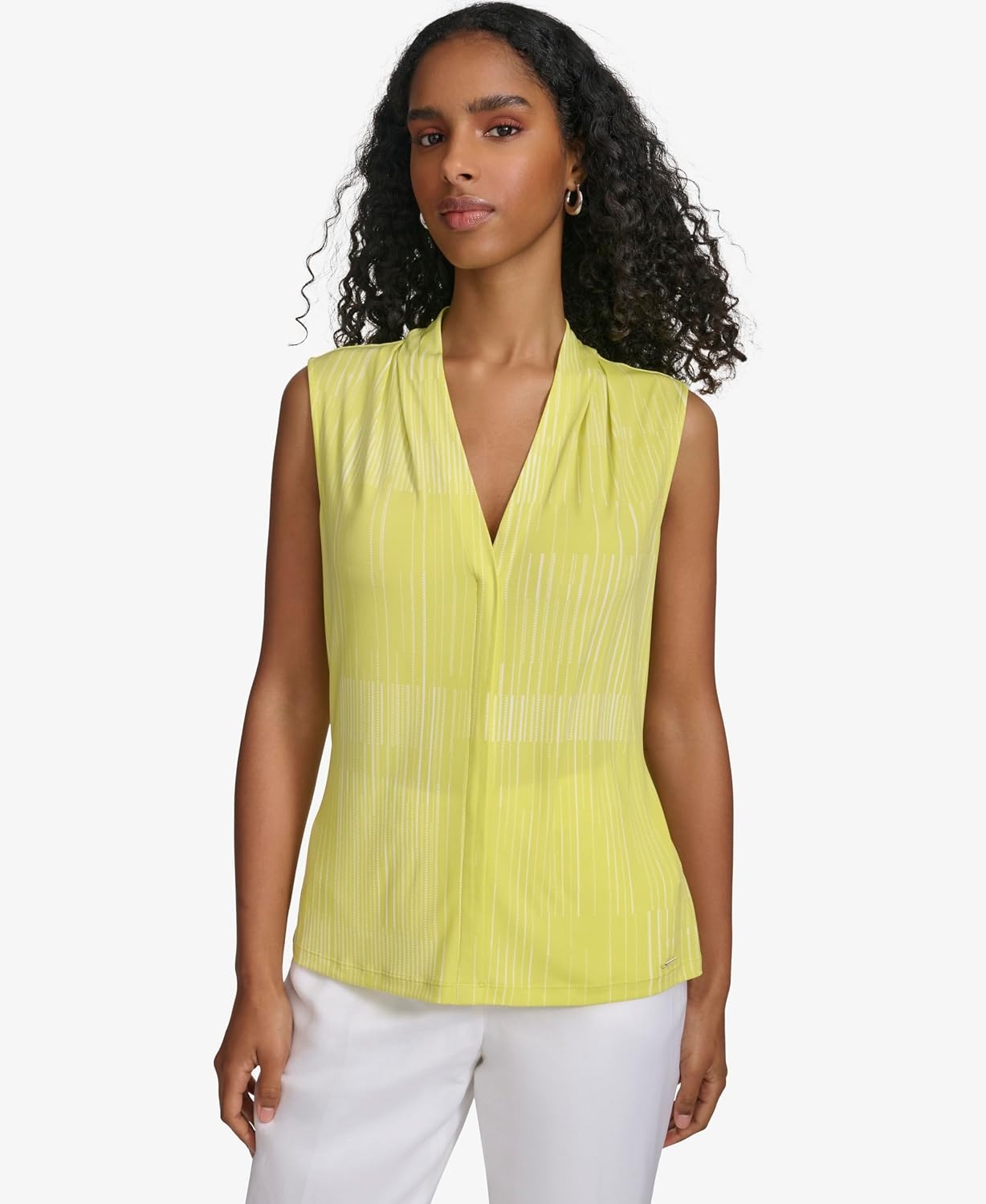 image:imageCalvin Klein Womens Sleeveless VNeck BlousePearWhite