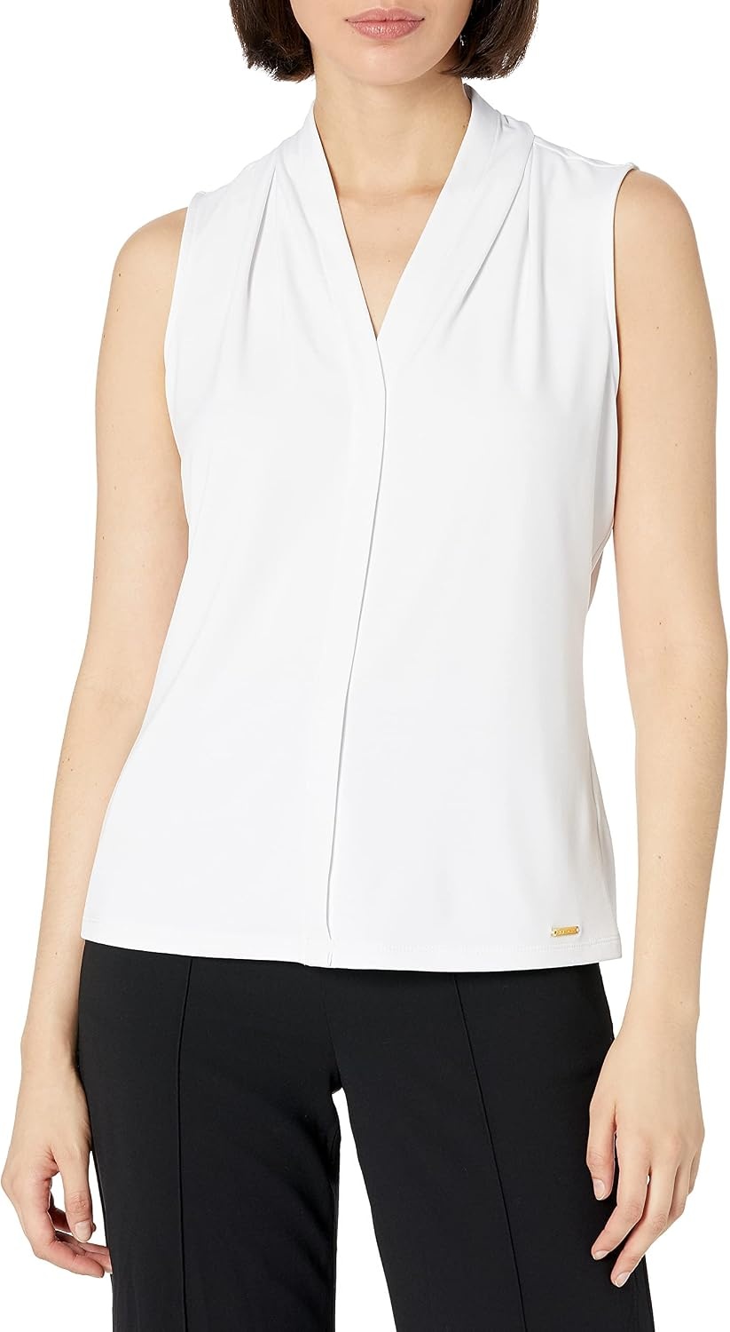 image:imageCalvin Klein Womens Sleeveless VNeck BlouseWhite