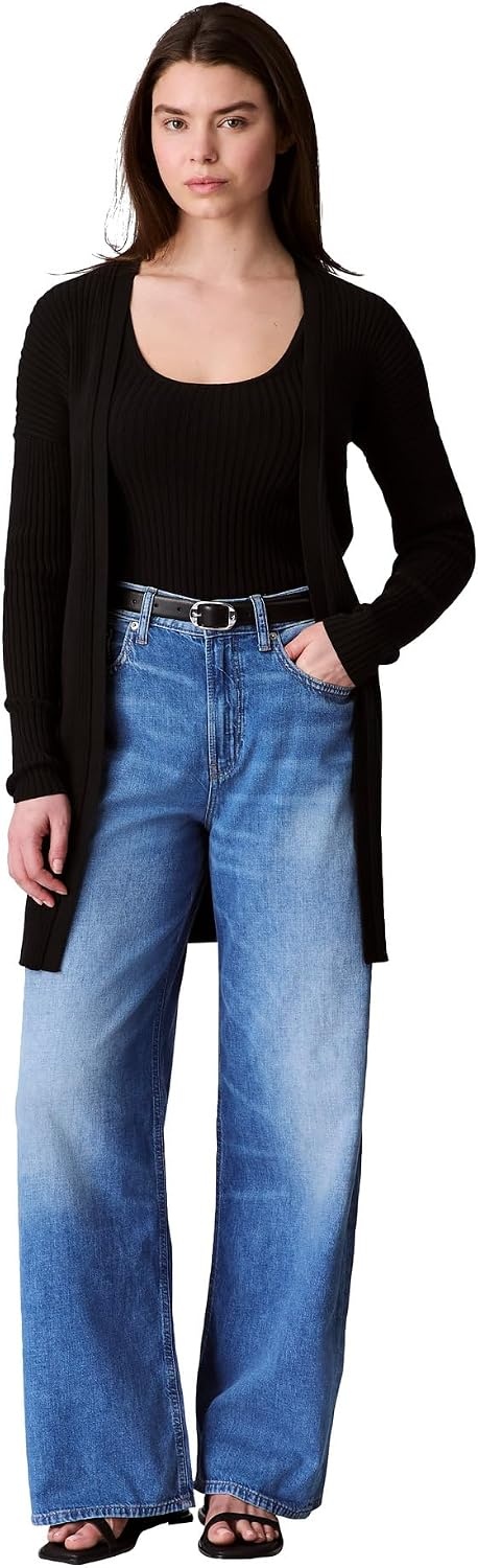 image:imageCalvin Klein Womens Smooth Cotton Rib Sweater DusterBlack