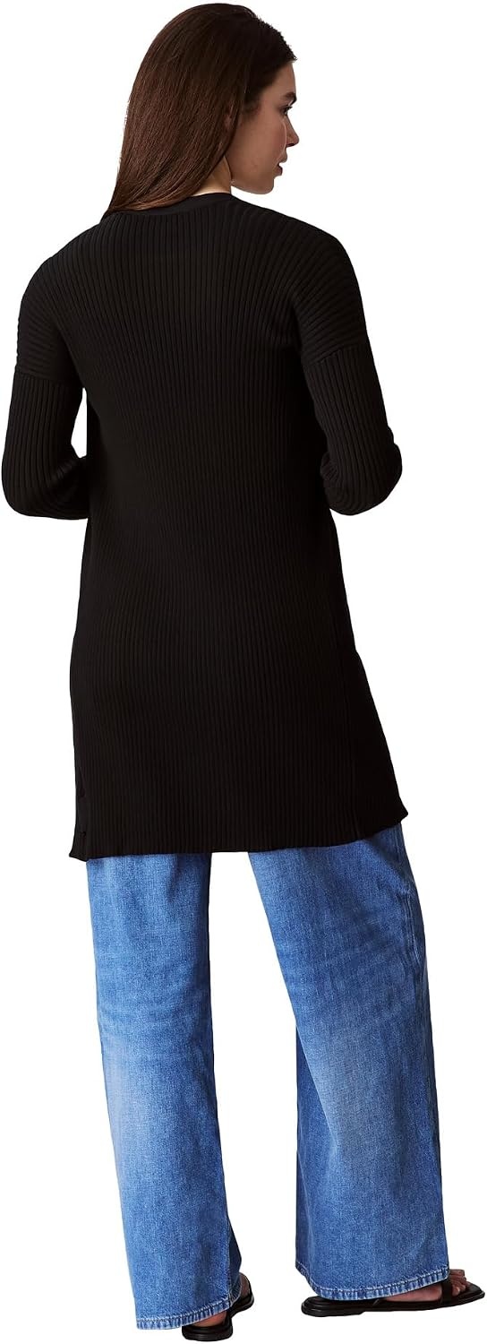 image:imageCalvin Klein Womens Smooth Cotton Rib Sweater DusterBlack