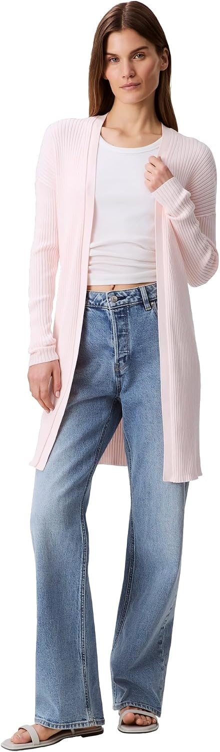image:imageCalvin Klein Womens Smooth Cotton Rib Sweater DusterPearl