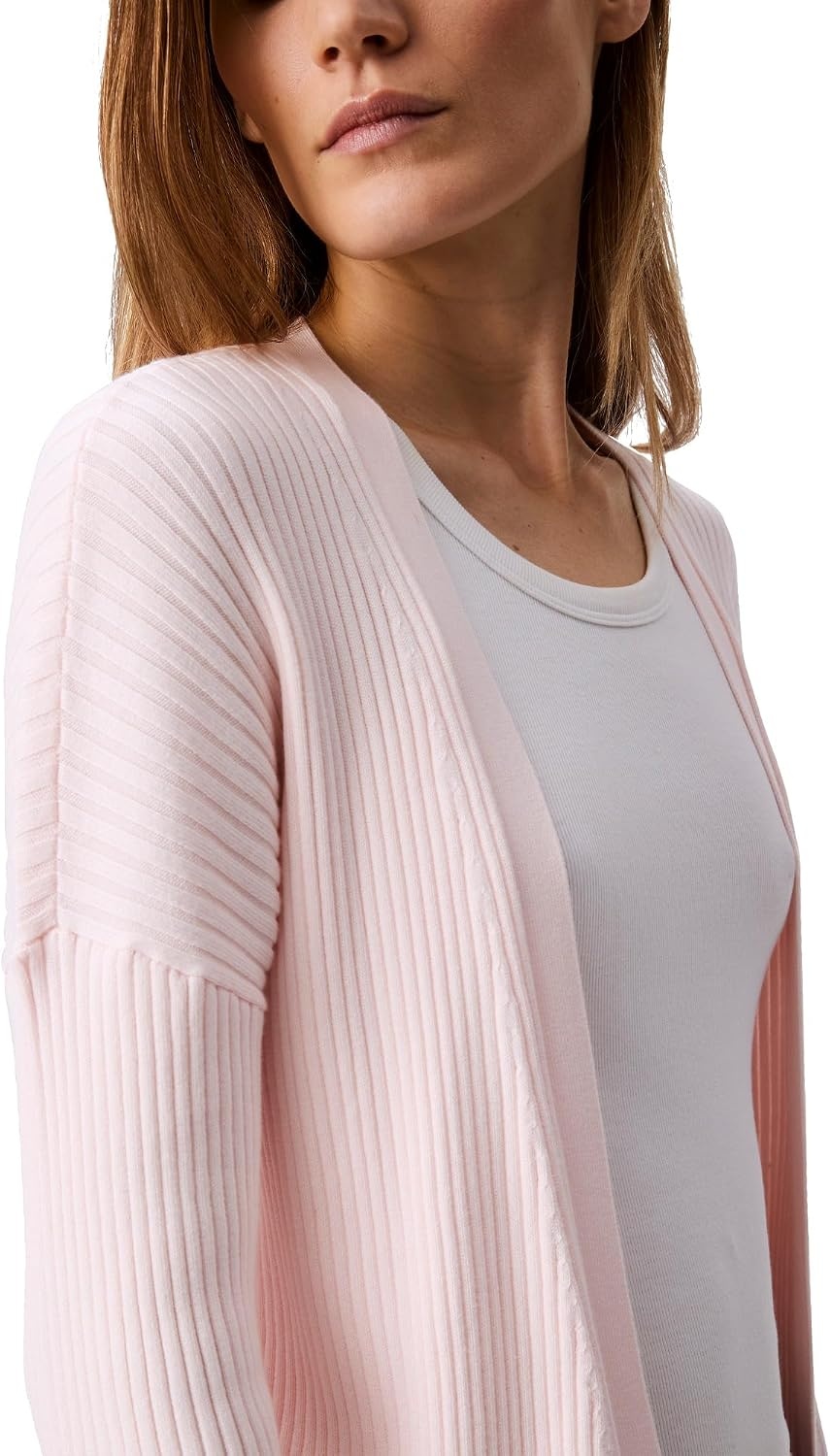 image:imageCalvin Klein Womens Smooth Cotton Rib Sweater DusterPearl