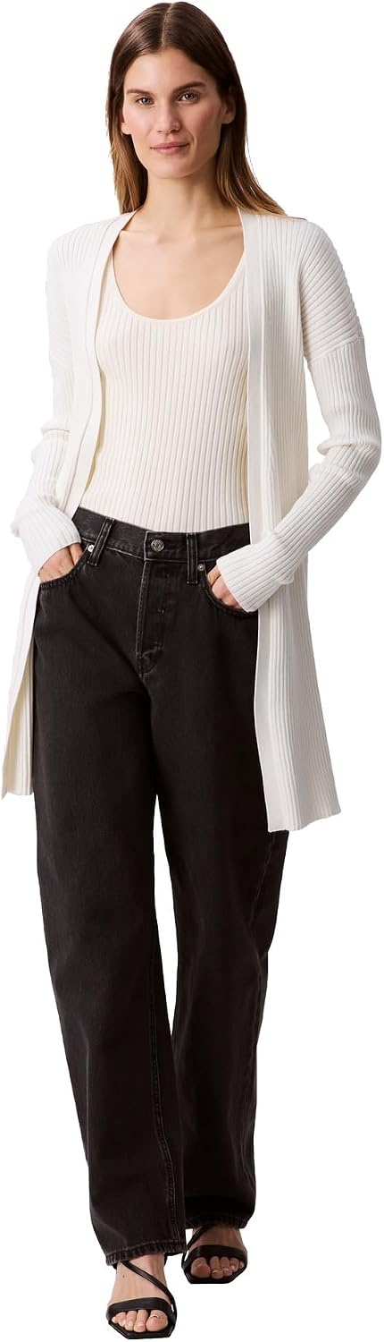 image:imageCalvin Klein Womens Smooth Cotton Rib Sweater DusterTofu