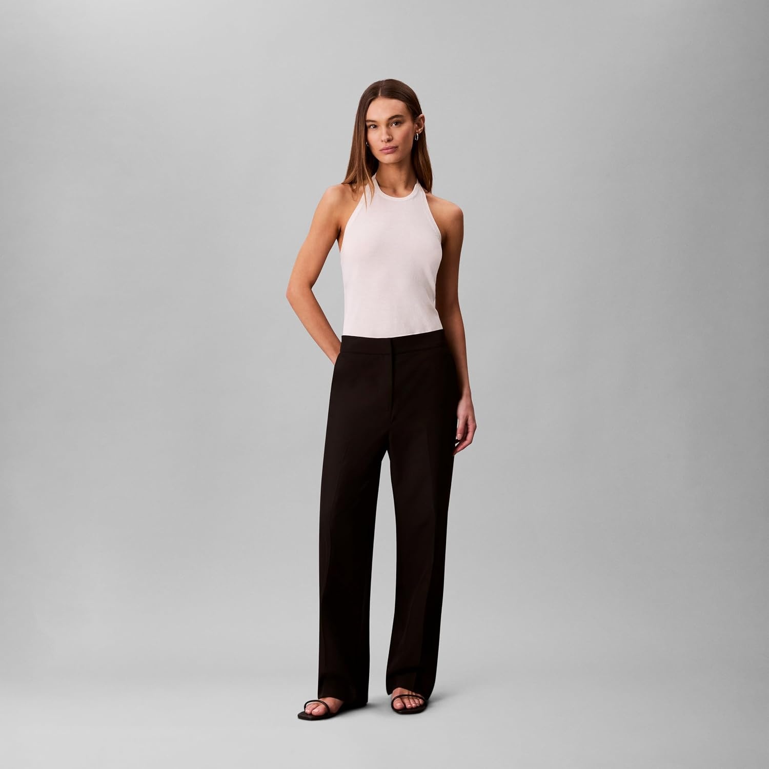 image:imageCalvin Klein Womens Stretch Flannel Slim Straight PantsBlack