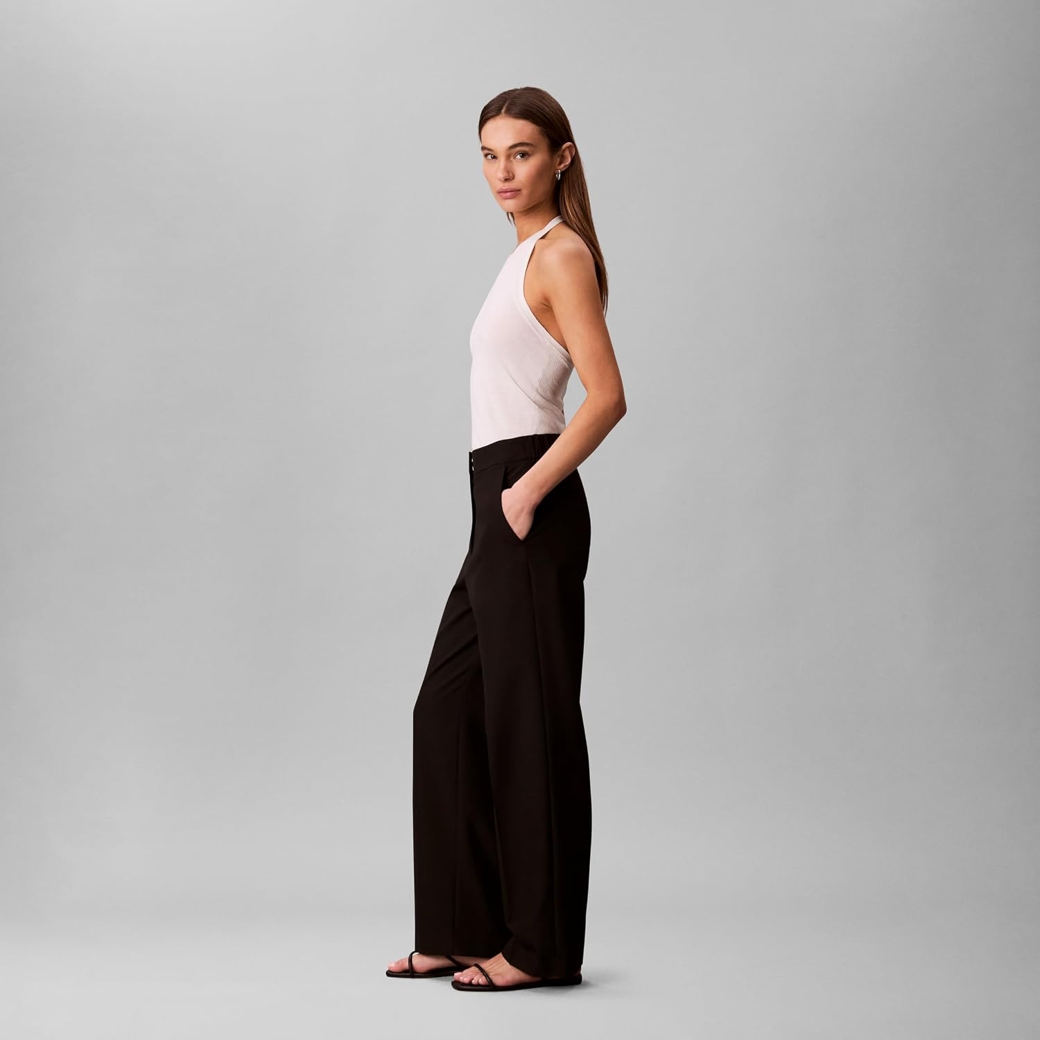 image:imageCalvin Klein Womens Stretch Flannel Slim Straight PantsBlack