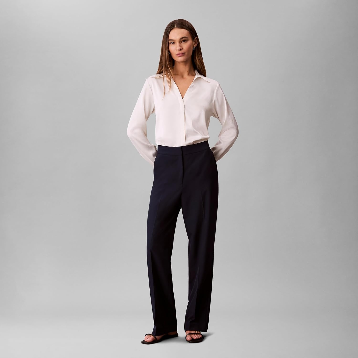 image:imageCalvin Klein Womens Stretch Flannel Slim Straight PantsDark Sapphire