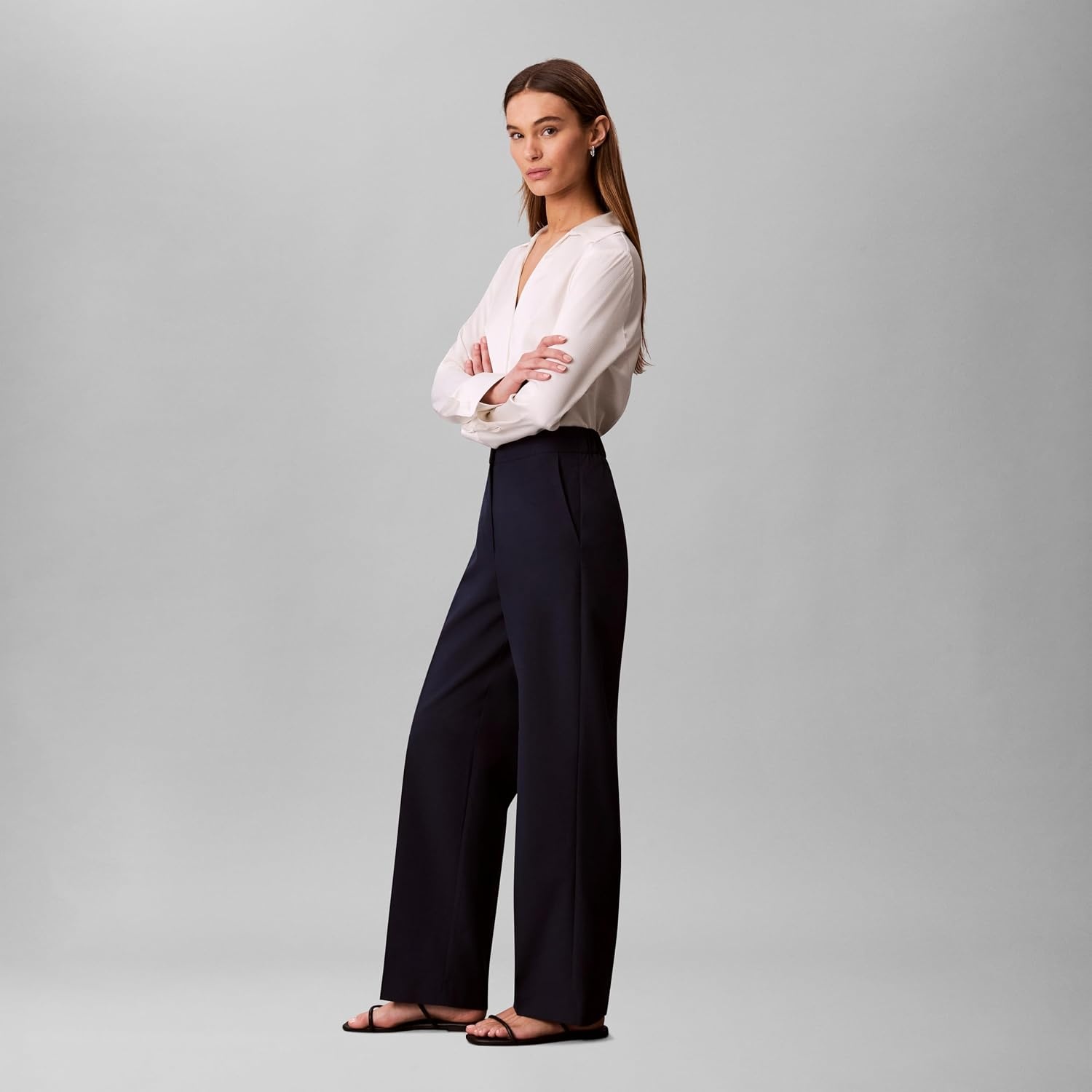 image:imageCalvin Klein Womens Stretch Flannel Slim Straight PantsDark Sapphire