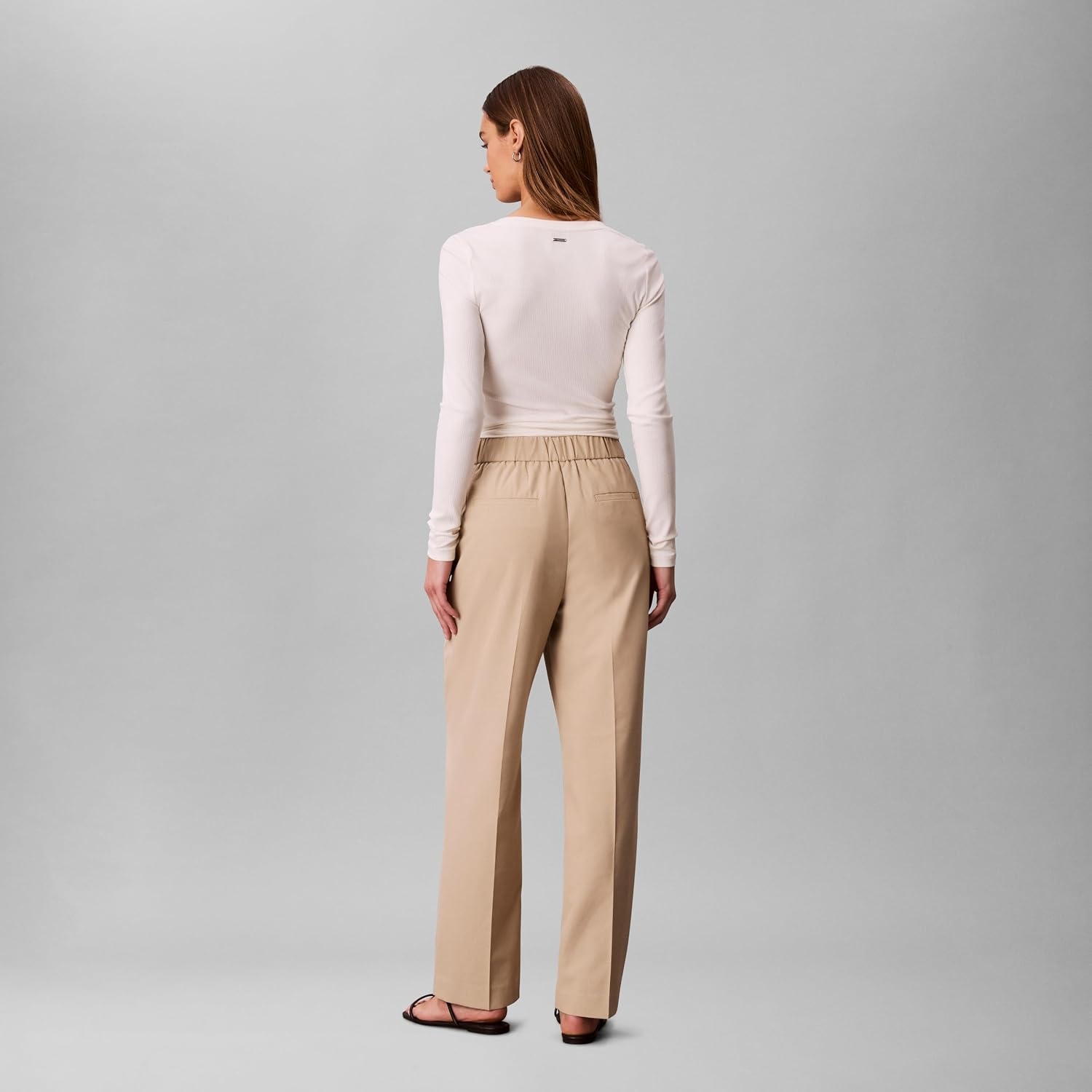 image:imageCalvin Klein Womens Stretch Flannel Slim Straight PantsWhite Pepper