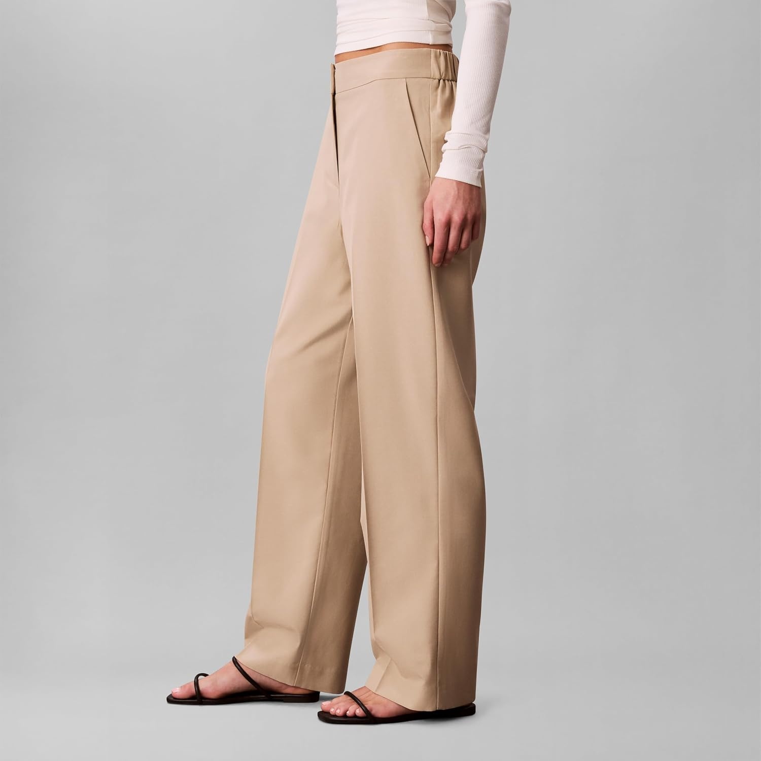 image:imageCalvin Klein Womens Stretch Flannel Slim Straight PantsWhite Pepper