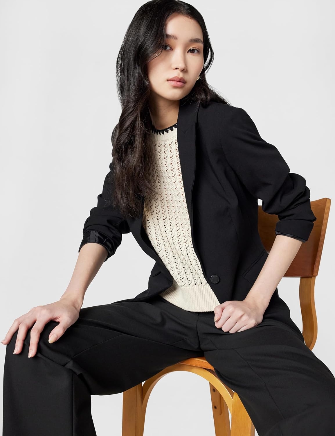 image:imageCalvin Klein Womens Two Button Lux Blazer Petite Standard amp PlusBlack Night