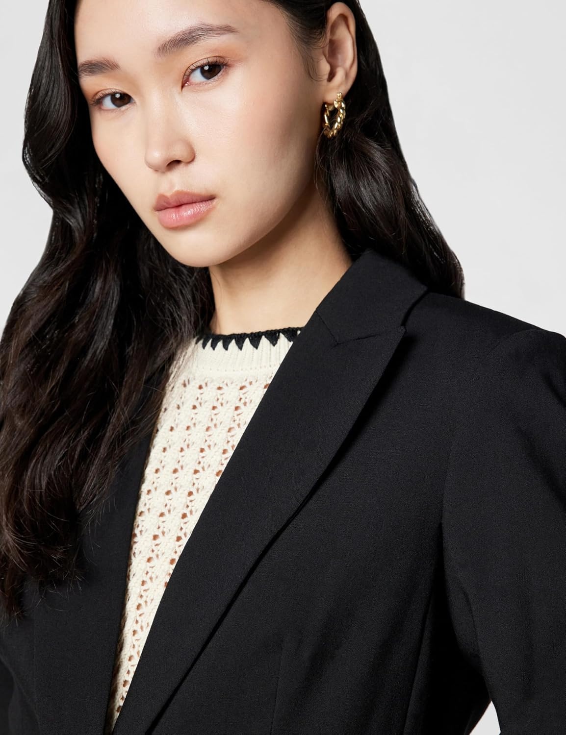 image:imageCalvin Klein Womens Two Button Lux Blazer Petite Standard amp PlusBlack Night