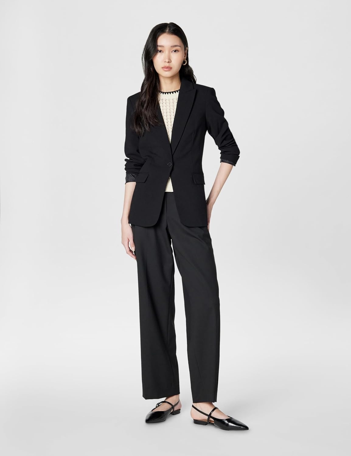 image:imageCalvin Klein Womens Two Button Lux Blazer Petite Standard amp PlusBlack Night