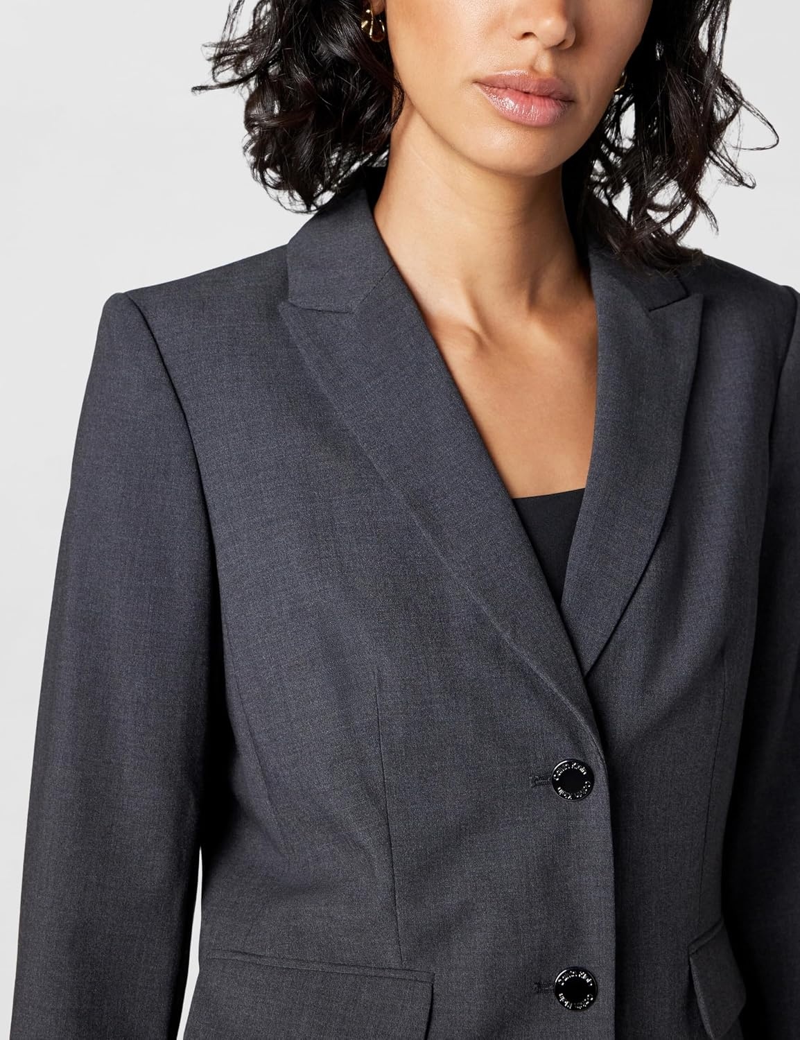 image:imageCalvin Klein Womens Two Button Lux Blazer Petite Standard amp PlusCharcoal