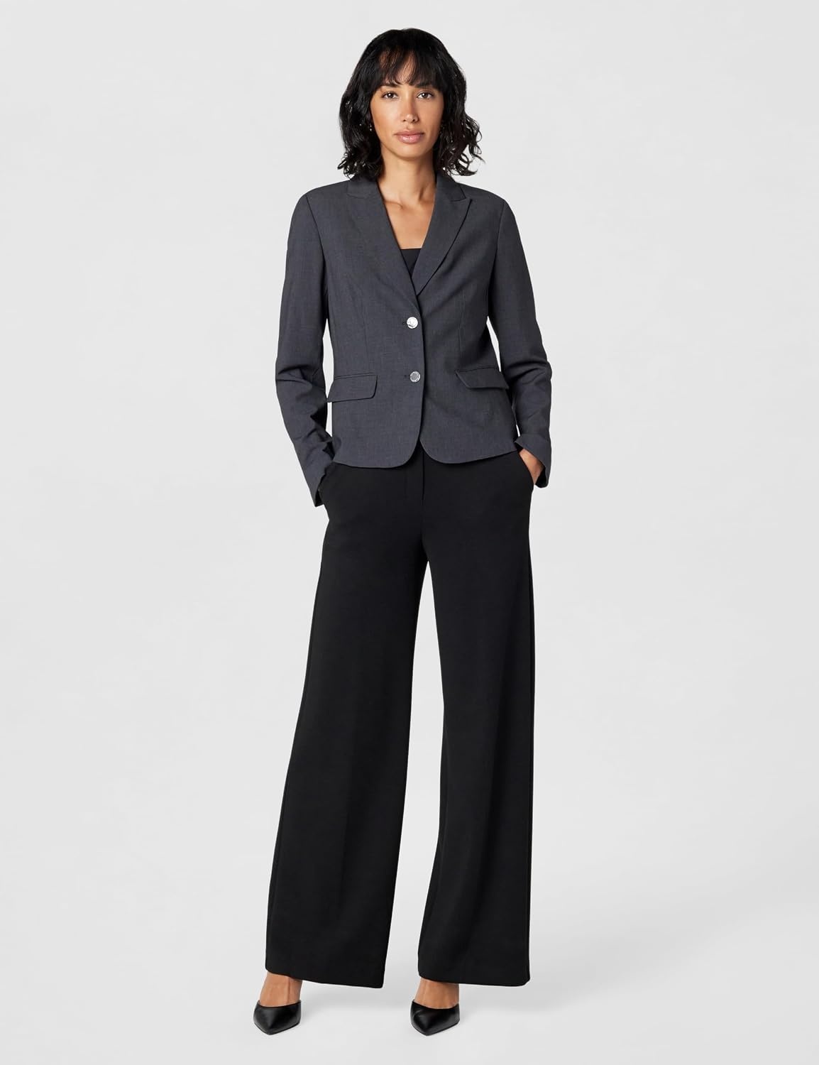 image:imageCalvin Klein Womens Two Button Lux Blazer Petite Standard amp PlusCharcoal