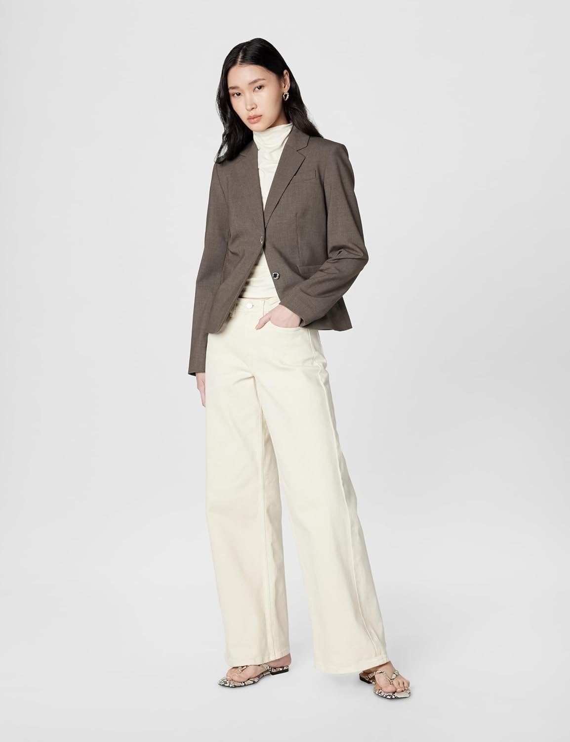 image:imageCalvin Klein Womens Two Button Lux Blazer Petite Standard amp PlusHeather Taupe