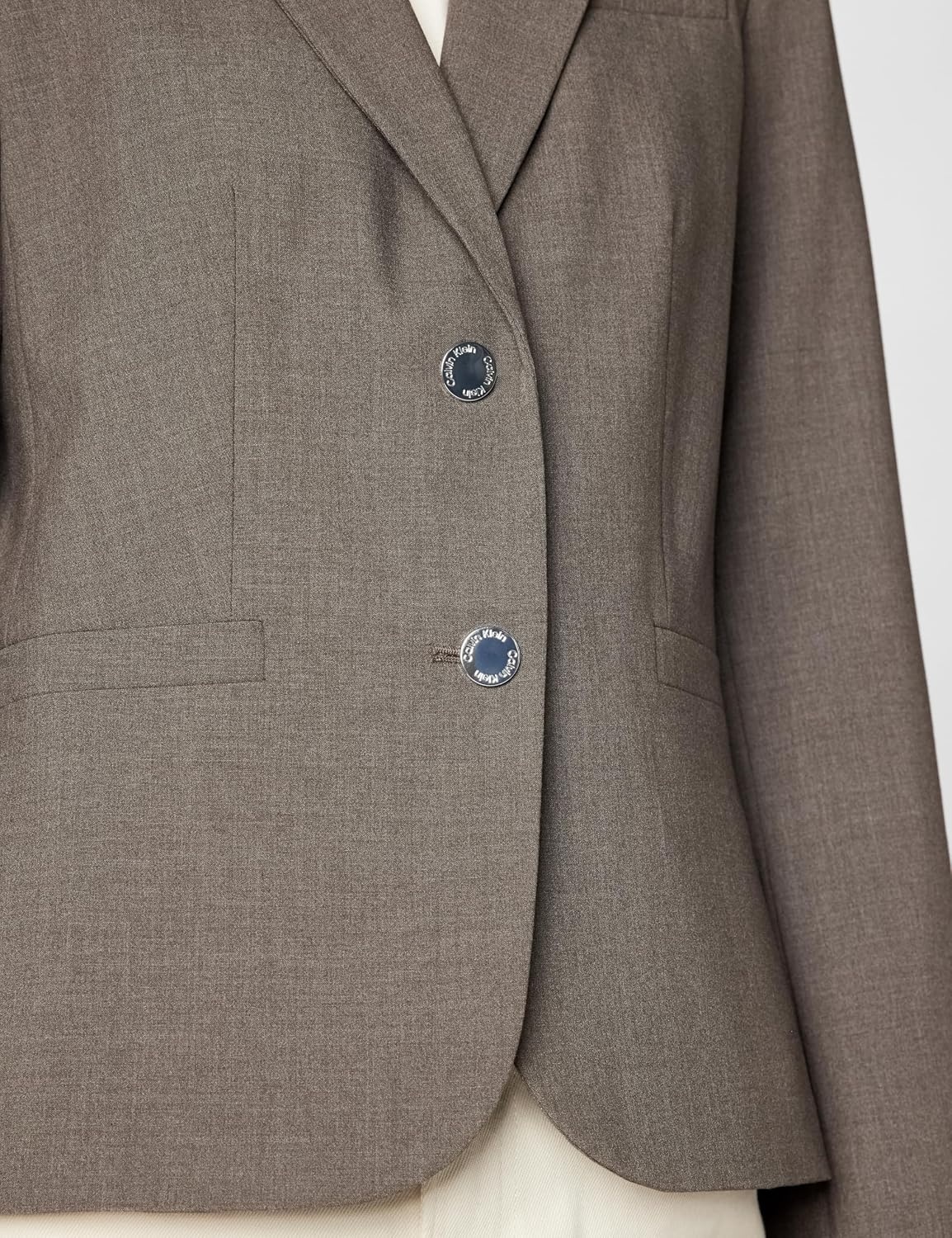 image:imageCalvin Klein Womens Two Button Lux Blazer Petite Standard amp PlusHeather Taupe
