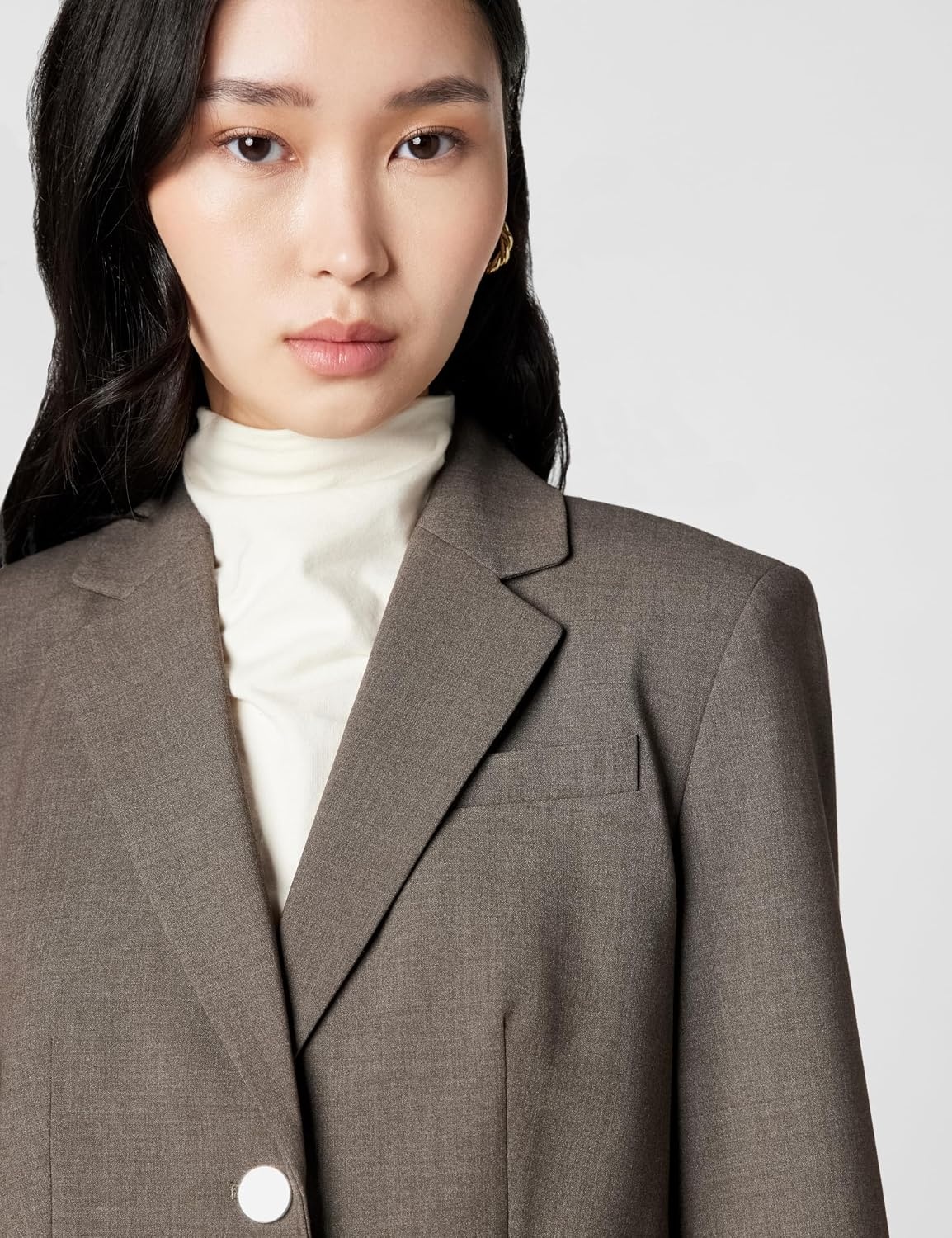 image:imageCalvin Klein Womens Two Button Lux Blazer Petite Standard amp PlusHeather Taupe