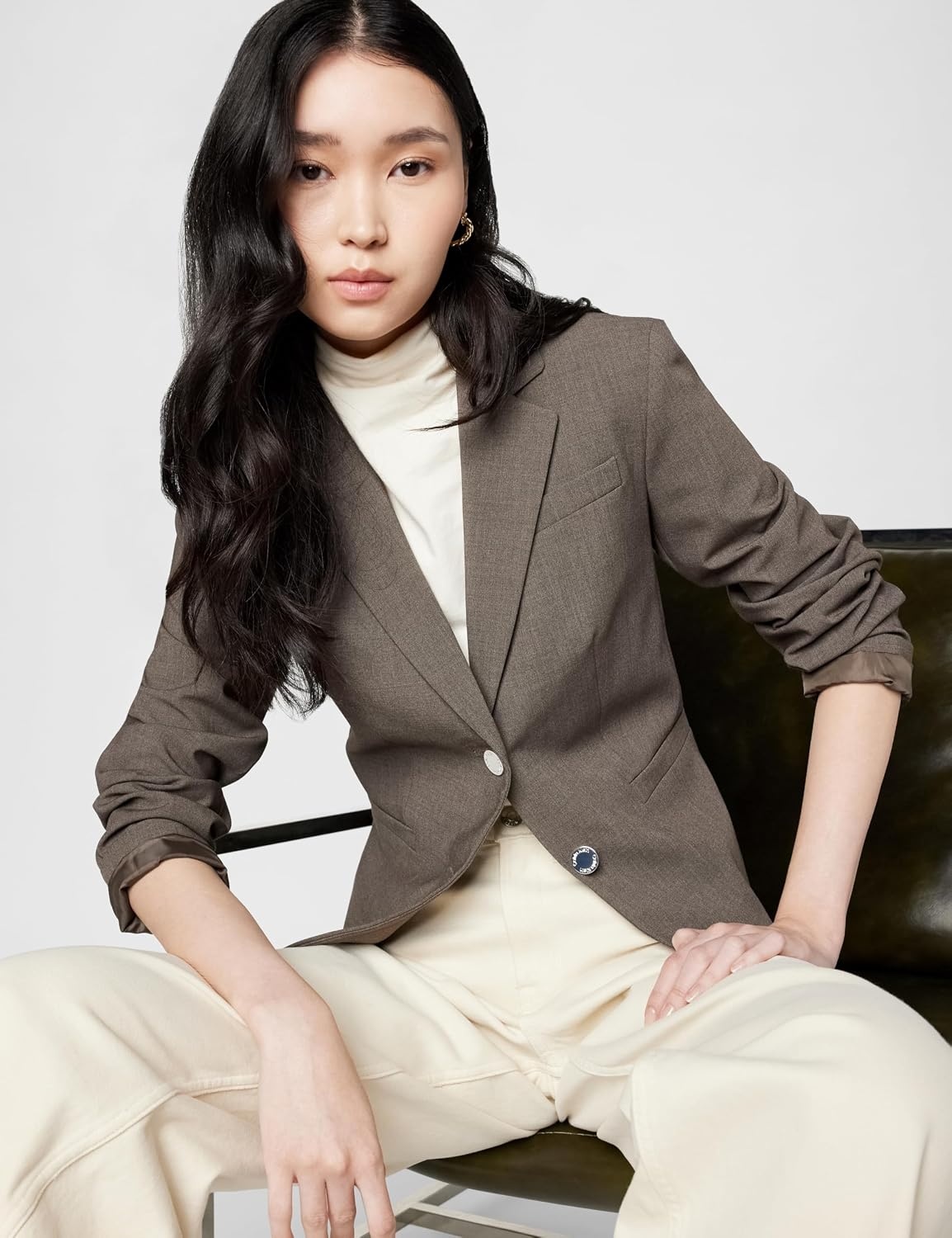 image:imageCalvin Klein Womens Two Button Lux Blazer Petite Standard amp PlusHeather Taupe
