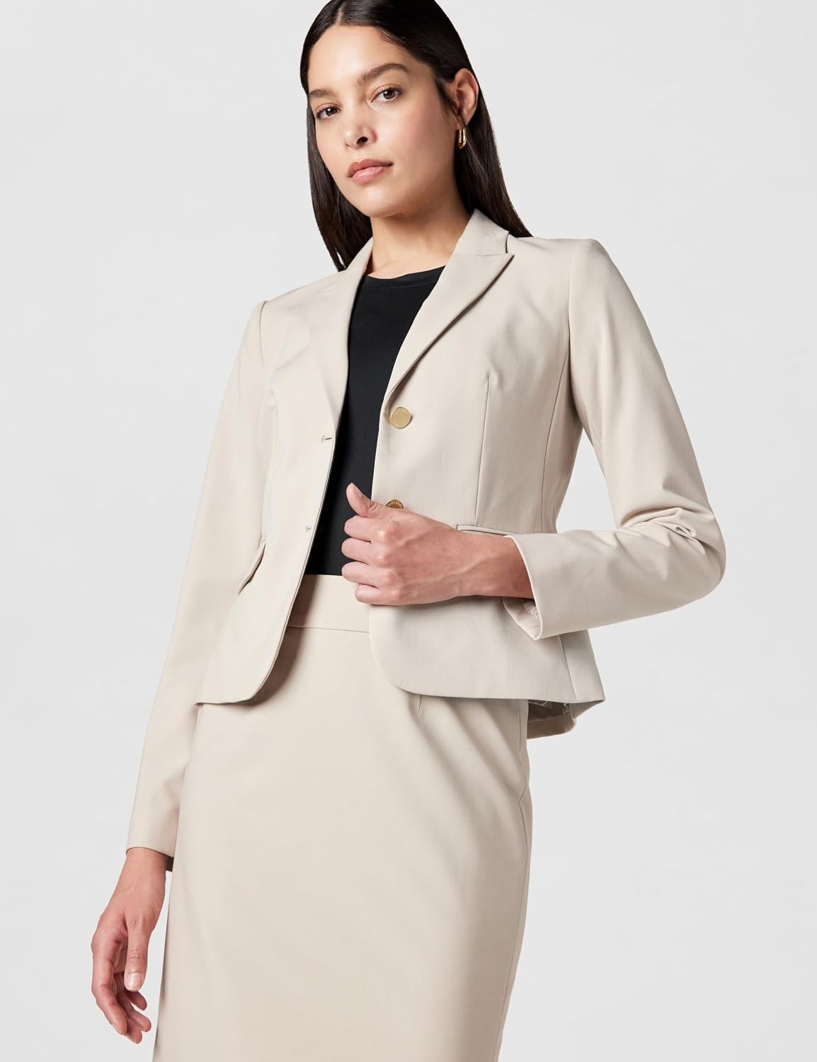 image:imageCalvin Klein Womens Two Button Lux Blazer Petite Standard amp PlusKhaki
