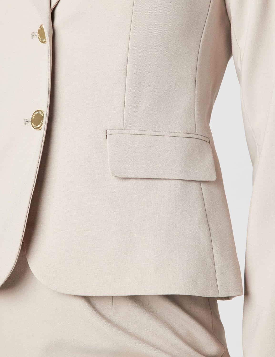 image:imageCalvin Klein Womens Two Button Lux Blazer Petite Standard amp PlusKhaki
