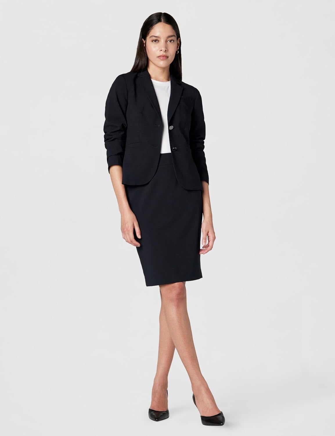 image:imageCalvin Klein Womens Two Button Lux Blazer Petite Standard amp PlusNavy