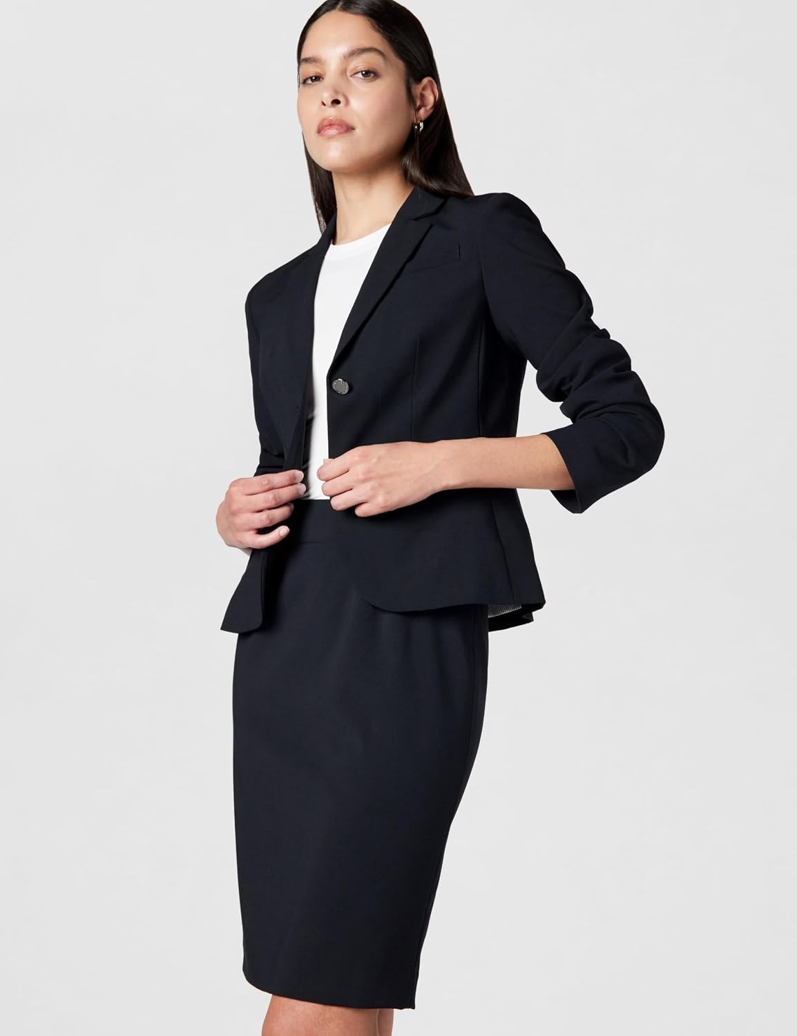 image:imageCalvin Klein Womens Two Button Lux Blazer Petite Standard amp PlusNavy