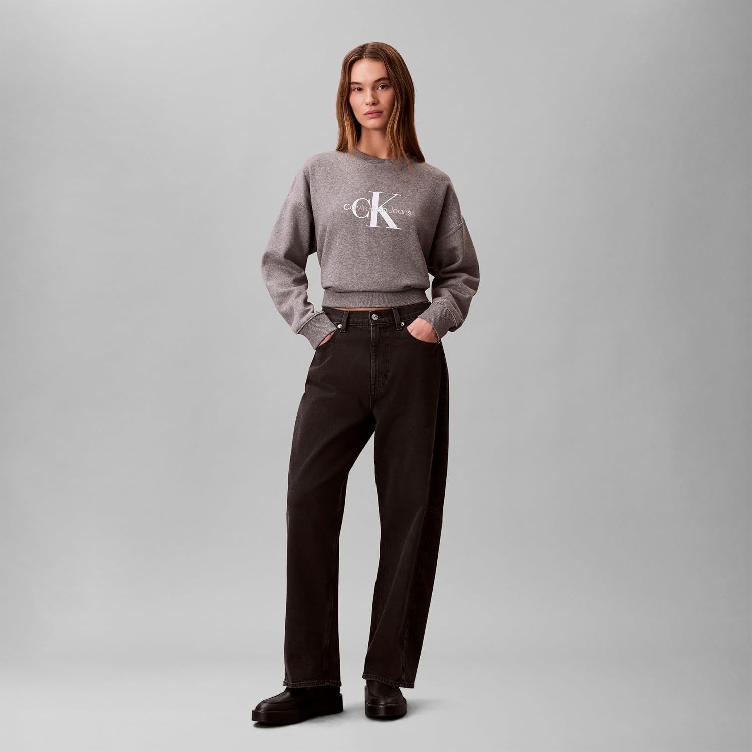 image:imageCalvin Klein womens Monogram Logo CrewneckGrey Heather