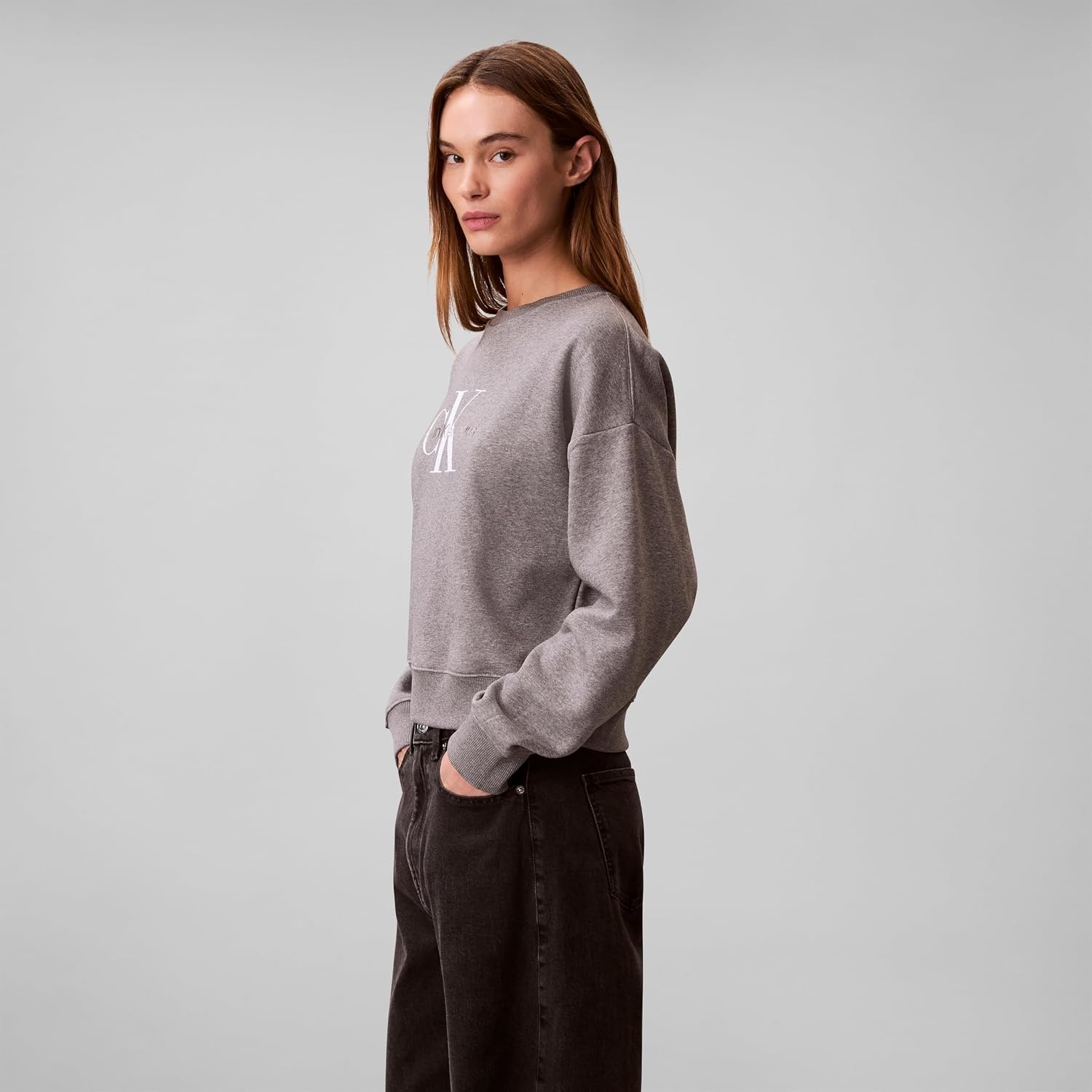 image:imageCalvin Klein womens Monogram Logo CrewneckGrey Heather