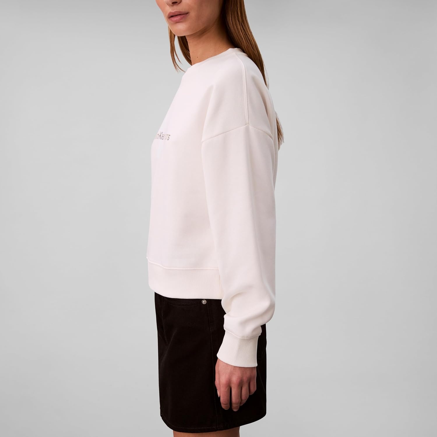 image:imageCalvin Klein womens Monogram Logo CrewneckWhite Greige