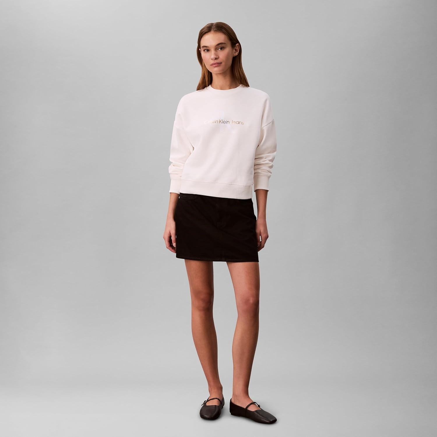 image:imageCalvin Klein womens Monogram Logo CrewneckWhite Greige