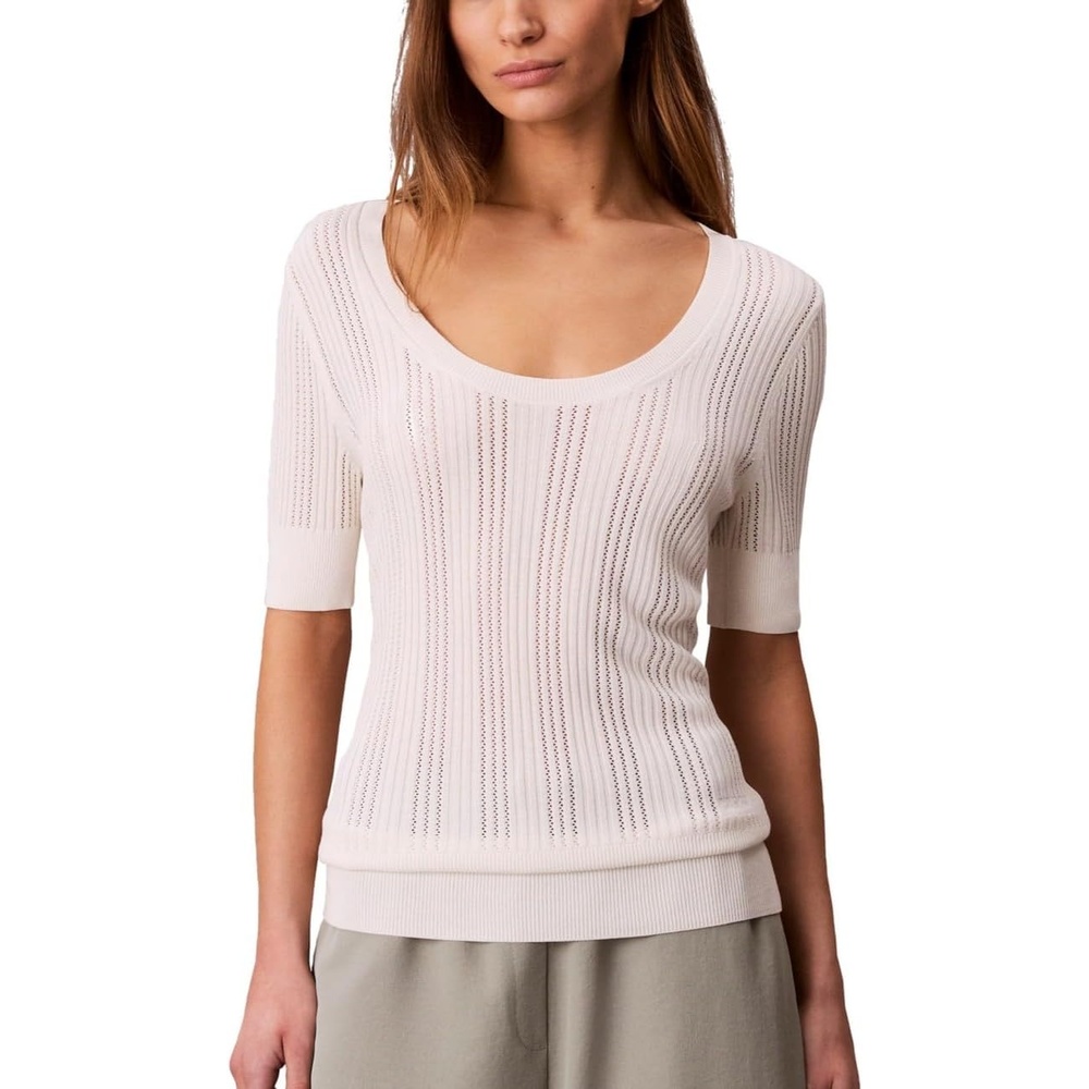 image:imageCalvin Klein Womens Fine Gauge Viscose Pointelle TopTofu