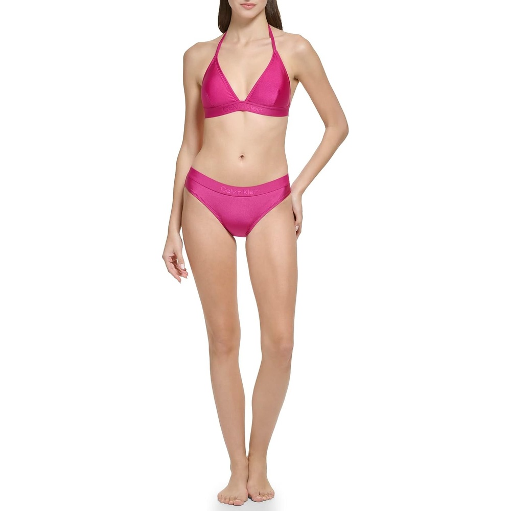 image:imageCalvin Klein Womens Low Waisted Elastic Logo Triangle Bikini SetFuchsia Shimmer