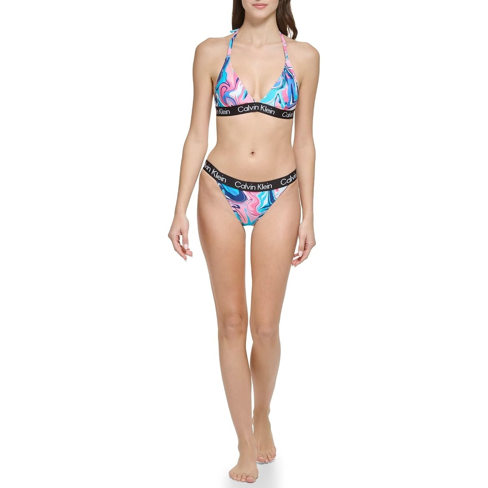 image:imageCalvin Klein Womens Low Waisted Elastic Logo Triangle Bikini SetPaint Spill Logo