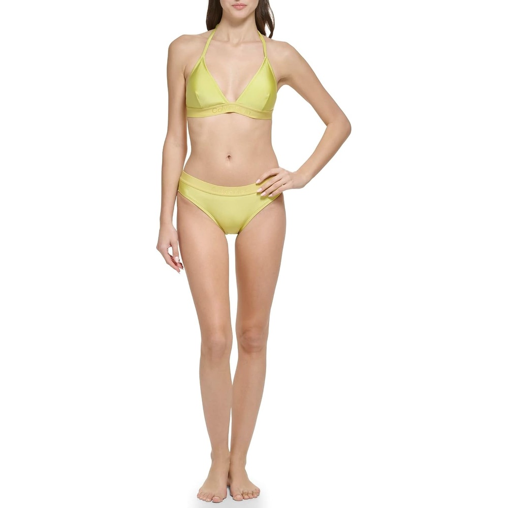 image:imageCalvin Klein Womens Low Waisted Elastic Logo Triangle Bikini SetPear Shimmer