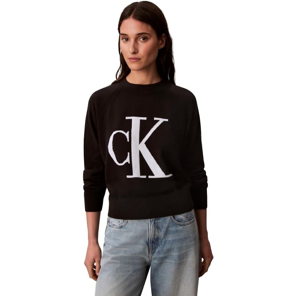 image:imageCalvin Klein Womens Monogram Logo Mockneck SweaterBlack