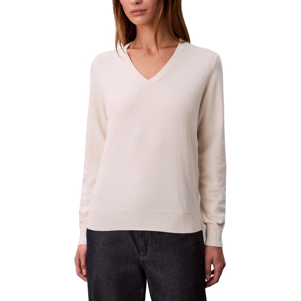 image:imageCalvin Klein Womens Monogram Logo VNeck SweaterChalk