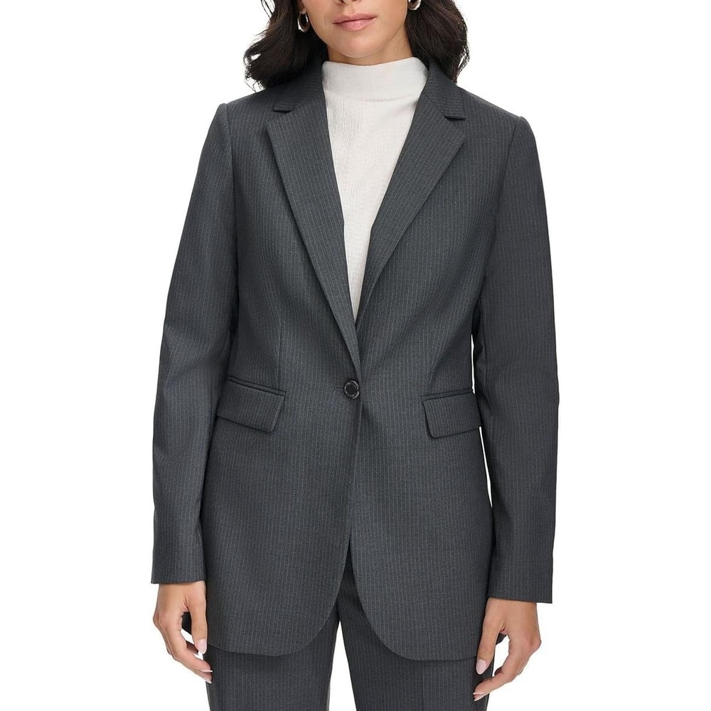 image:imageCalvin Klein Womens One Button Lux BlazerCharcoalCream